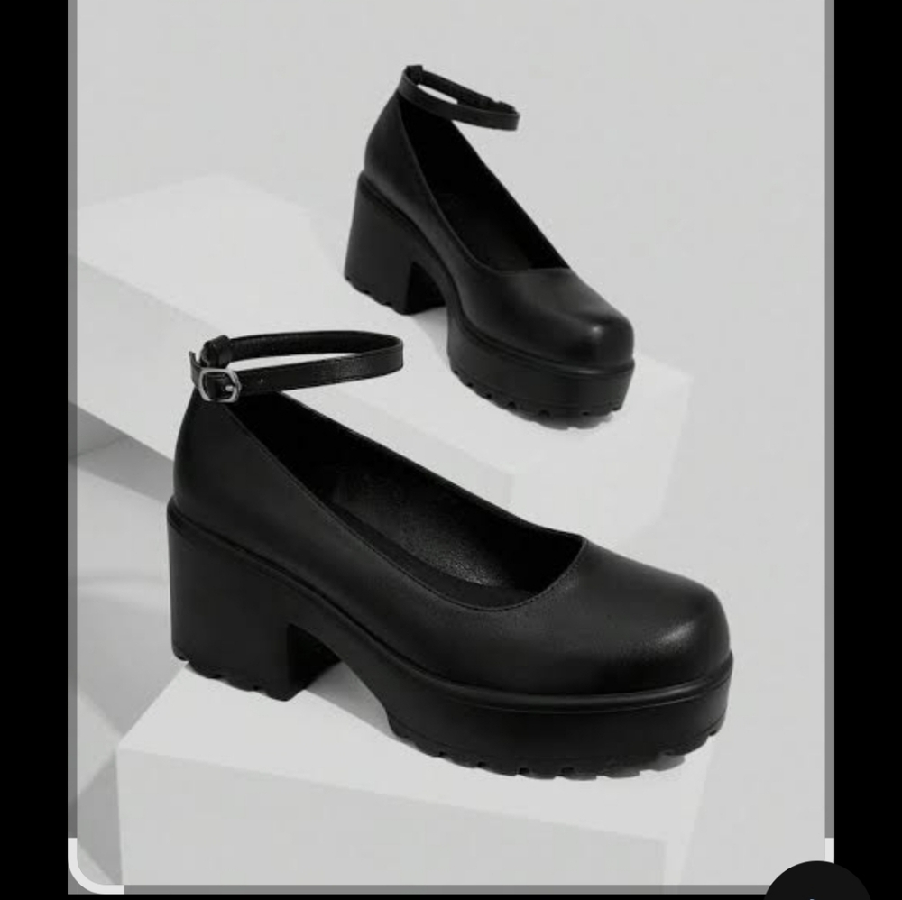 Black Platform Ankle Strap Shoes